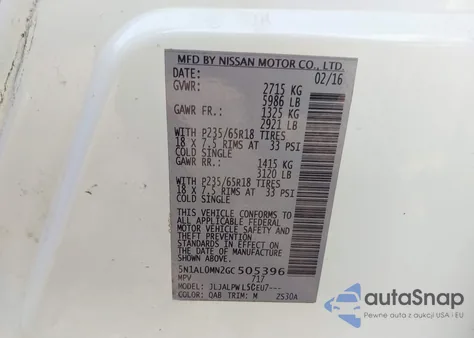 2016 Infiniti Qx60 из США, поврежденный, VIN 5N1AL0MN2GC505396